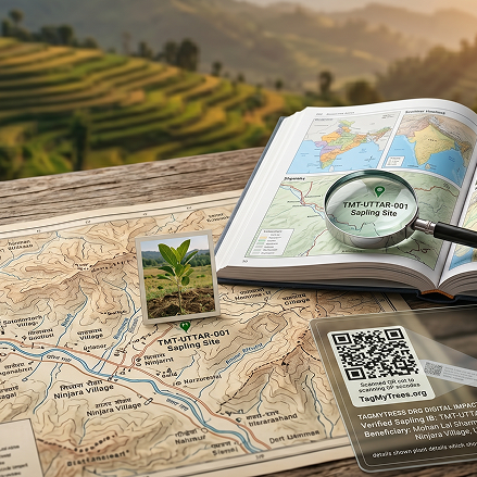 Printed map and QR-tag documentation on a desk